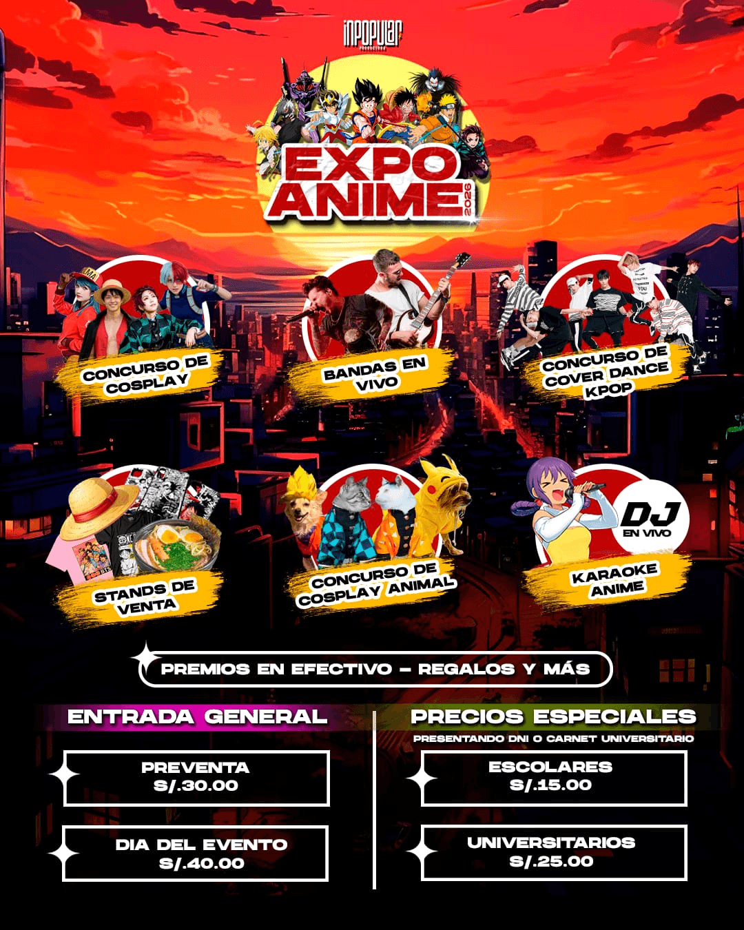 Expo Anime 2026: cosplay, bandas en vivo, cover dance K-pop, stands de venta y karaoke anime.